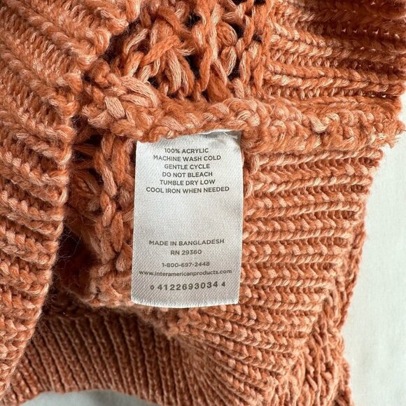 Dip Sweater Women Sz L V Neck Pullover Open Crochet Long Sleeve Preppy Sandstone - Picture 8 of 12